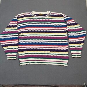 Eddie Bauer Vintage Striped Knit Sweater Mens Large 100% Cotton Made in USA READ